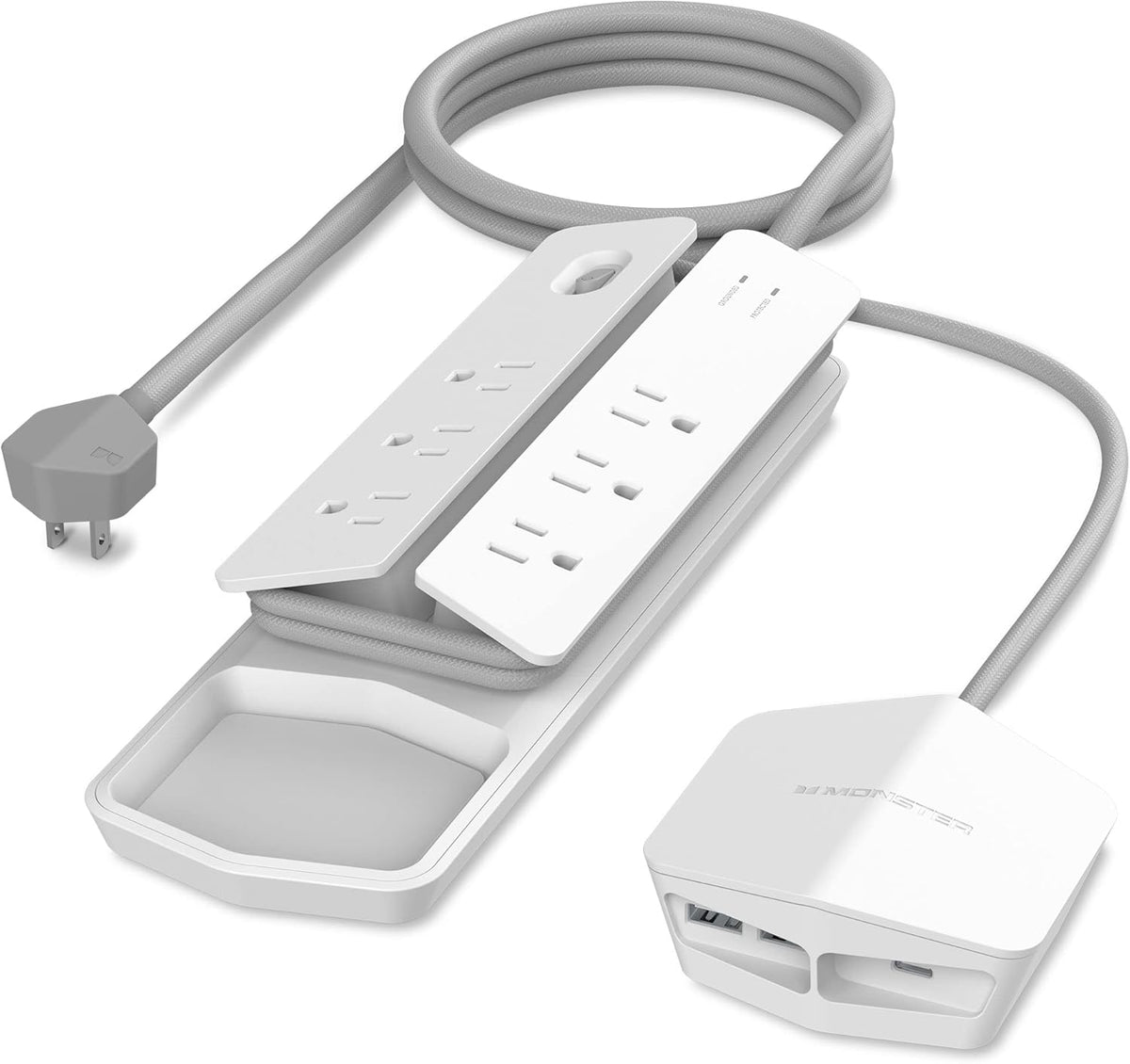 Surge Protector, 6 AC Outlets, 2 USB-A Ports & 1 USB-C Port, White X1829