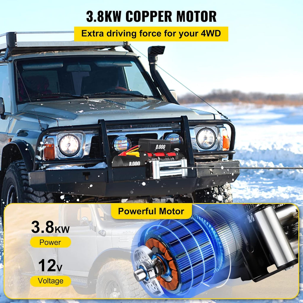 8000lb 12V Electric Winch with Wireless Remote Control Steel Cable V372