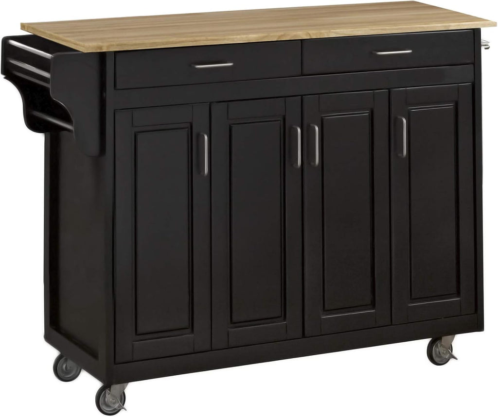 Black 4 Door Cabinet Kitchen Cart with Wood Top I5608