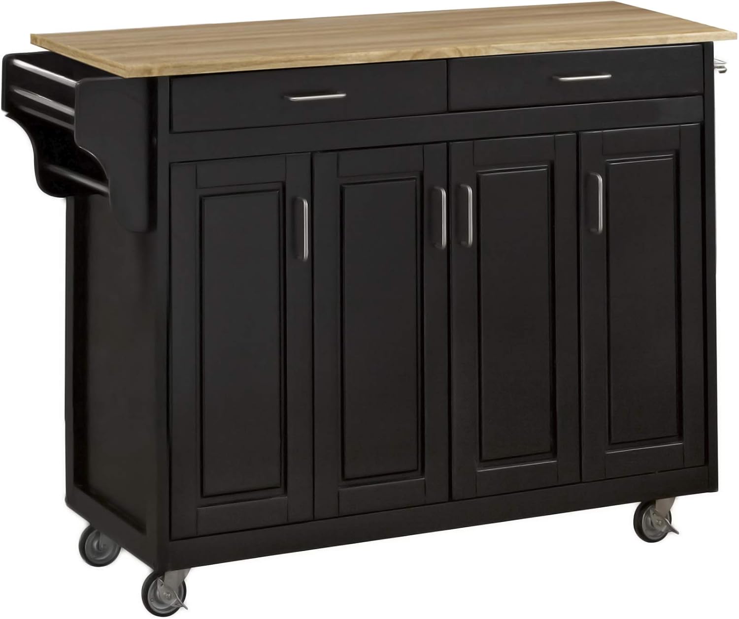 Black 4 Door Cabinet Kitchen Cart with Wood Top I5608