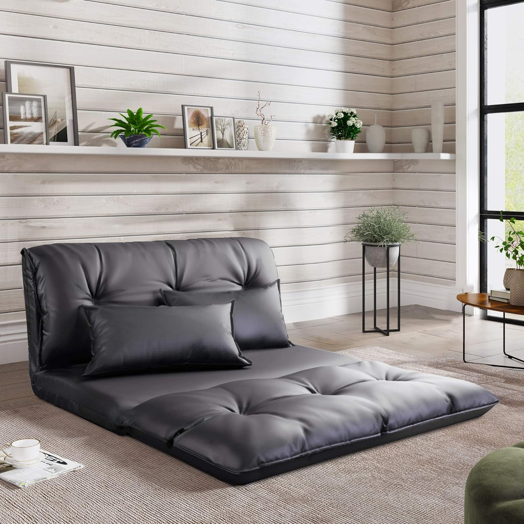 Adjustable Floor Sofa Bed with 2 Pillows, 5 Reclining Position, Black G36901