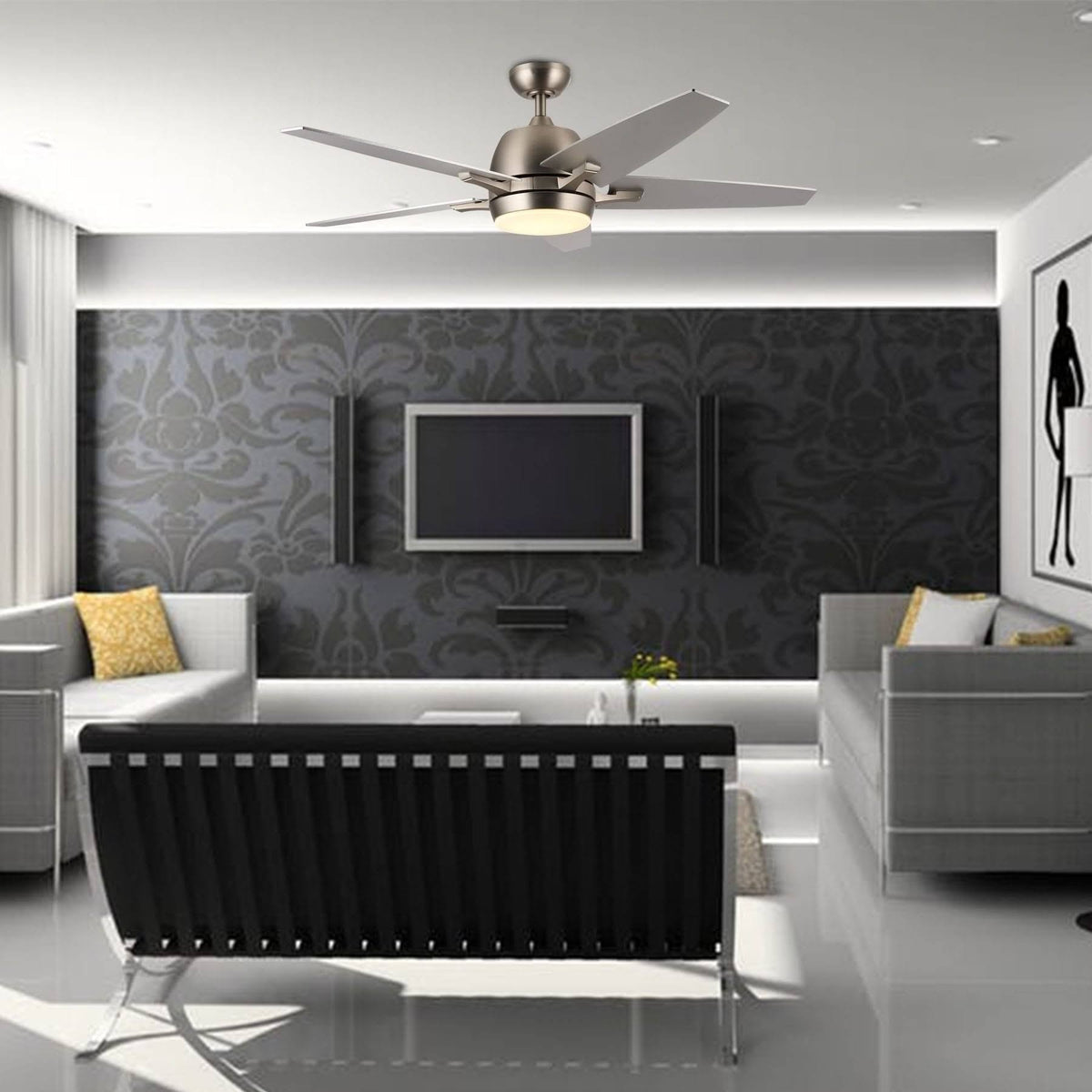 52x22 5-Blade Brushed Nickel Reversible Ceiling Fan with LED Light Kit and Remote Control B83908