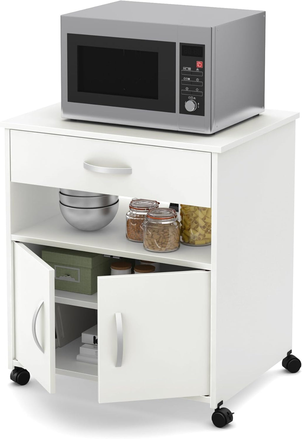 Pure Black Microwave Cart on Wheels F77596
