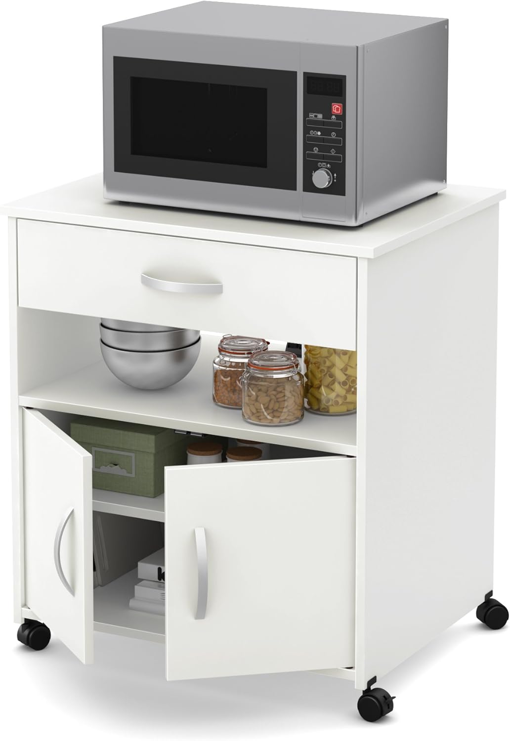 Pure Black Microwave Cart on Wheels F77596