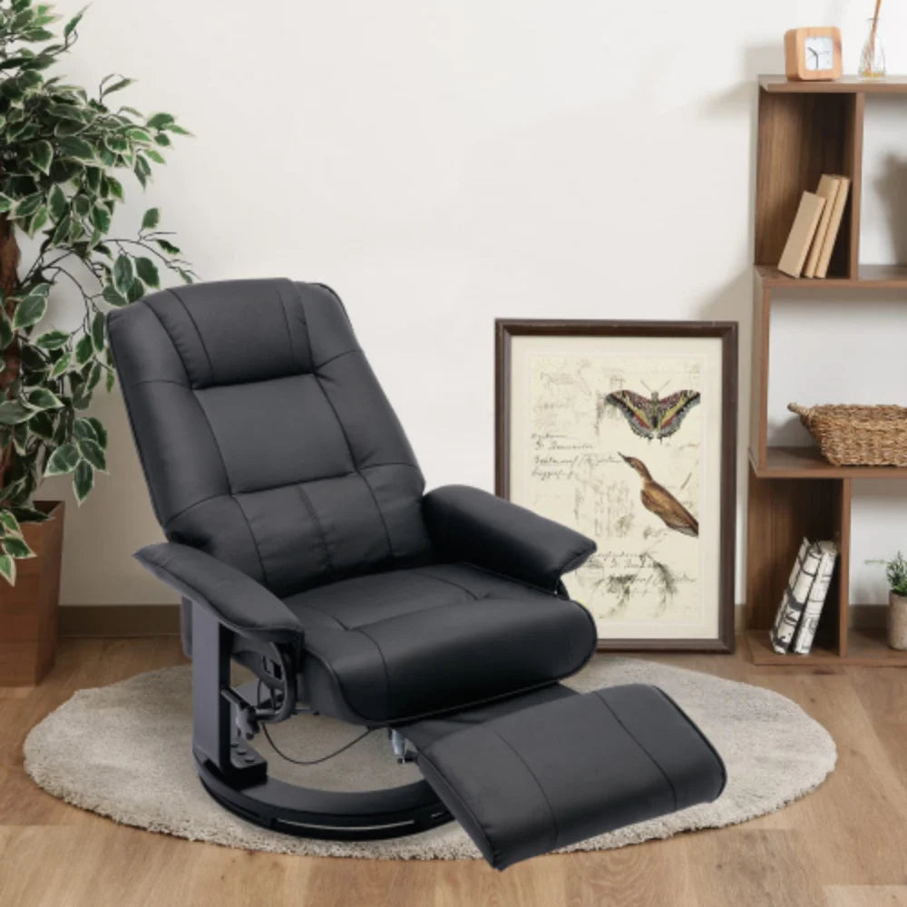 Black Faux Leather Swivel Recliner with Footrest B8494