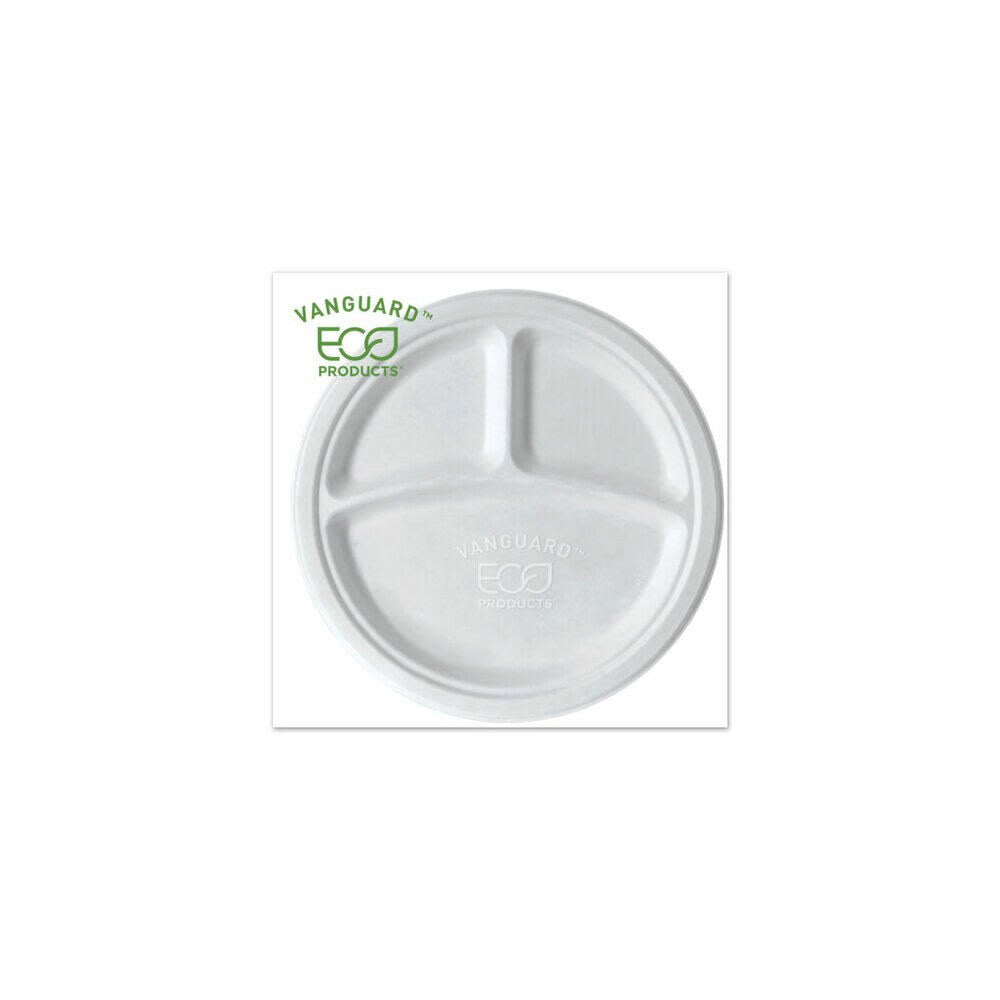 Compostable Sugarcane Plates, 3 Compartment, 10 N1380