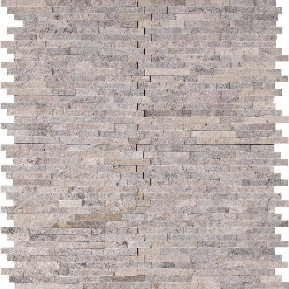 Silver Split Face Textured Travertine Mosaic Tile (10.2 Sq. ft. / CASE) B383