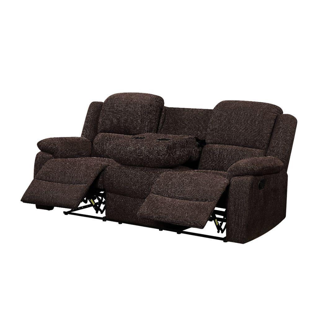 Brown Chenille Sofa and Loveseat with Console B7109