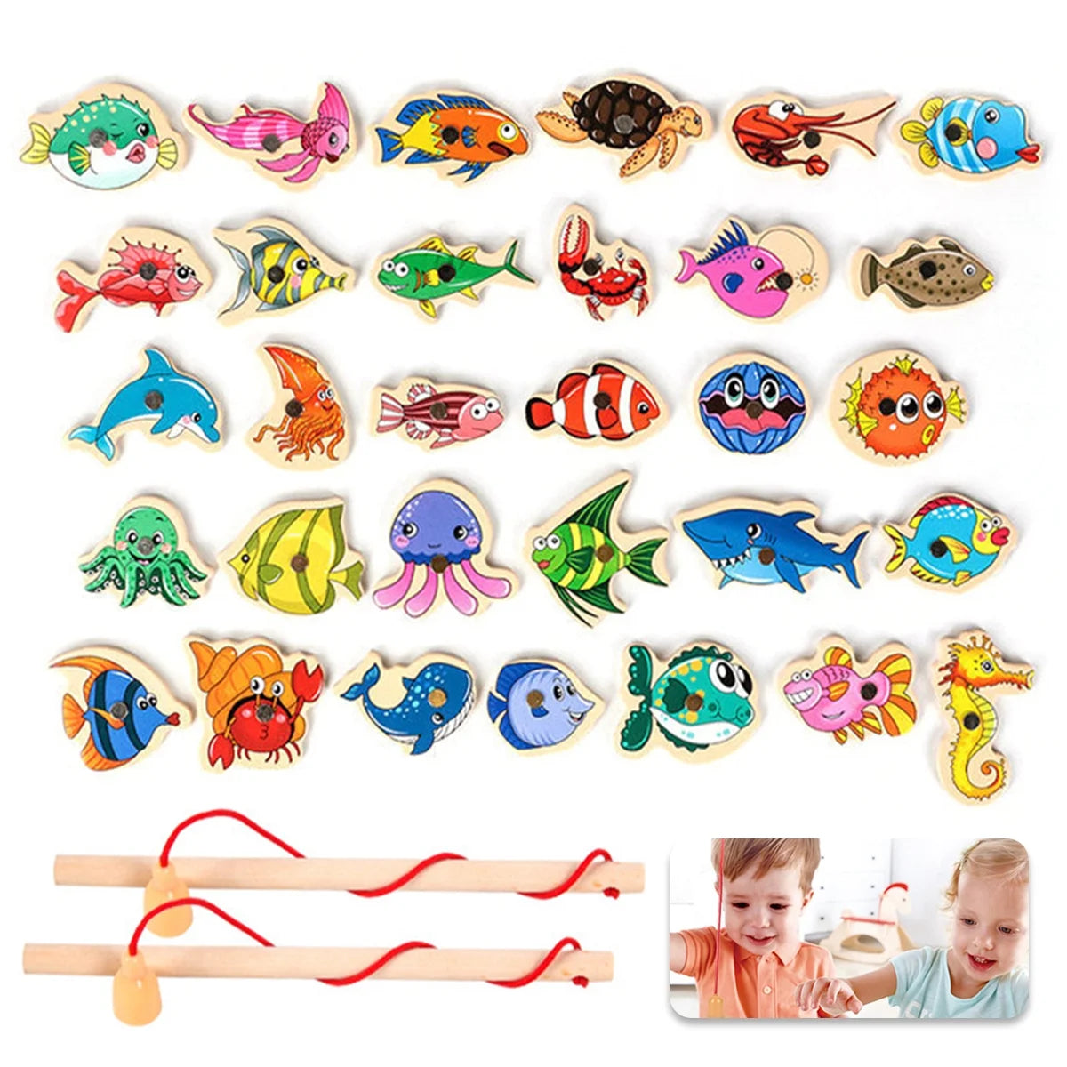 Wooden Magnetic Fishing Game Toys Set with Fish Rod H815