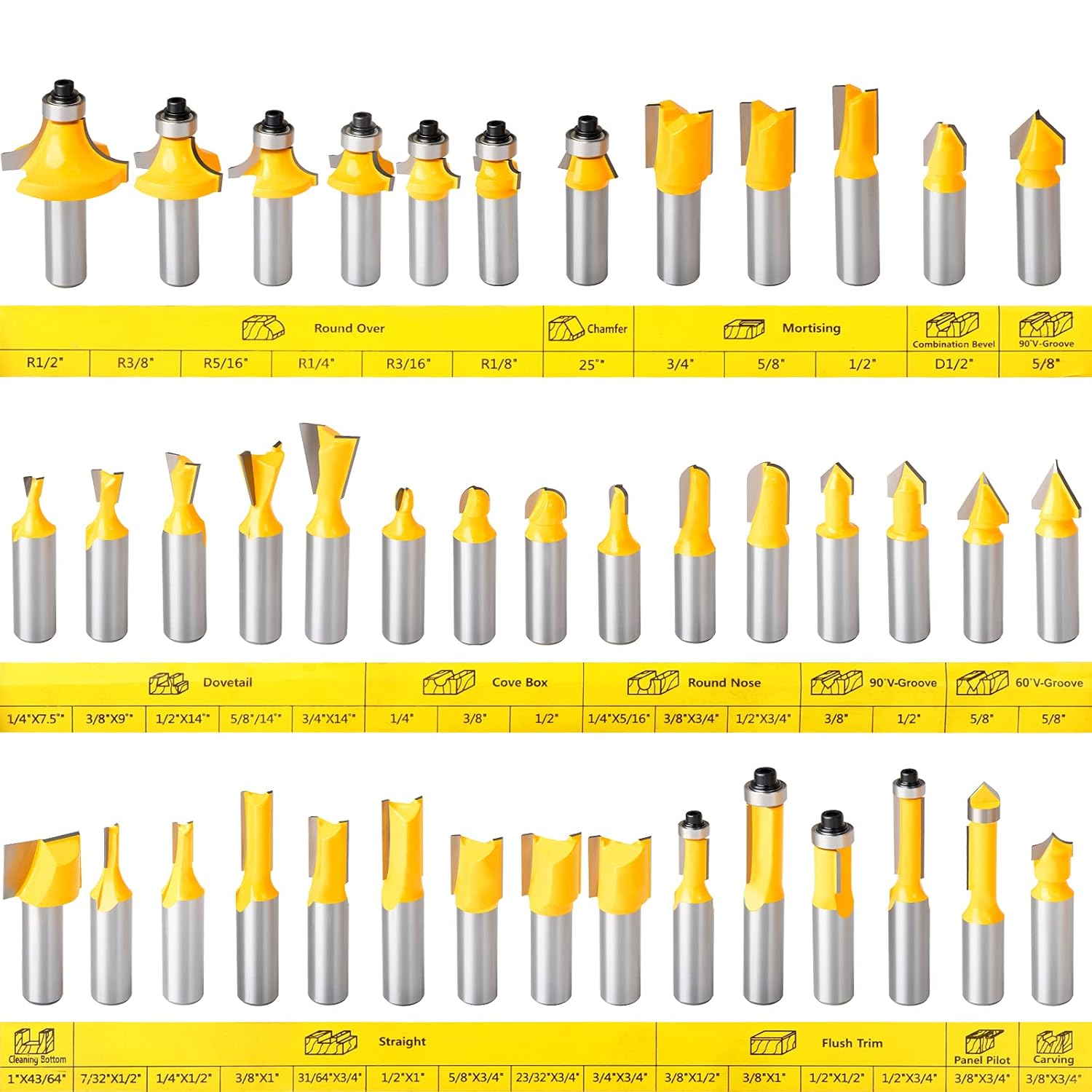70PCS 1/2 Inch Shank Router Bit Set with Tungsten Carbide Tips L79444