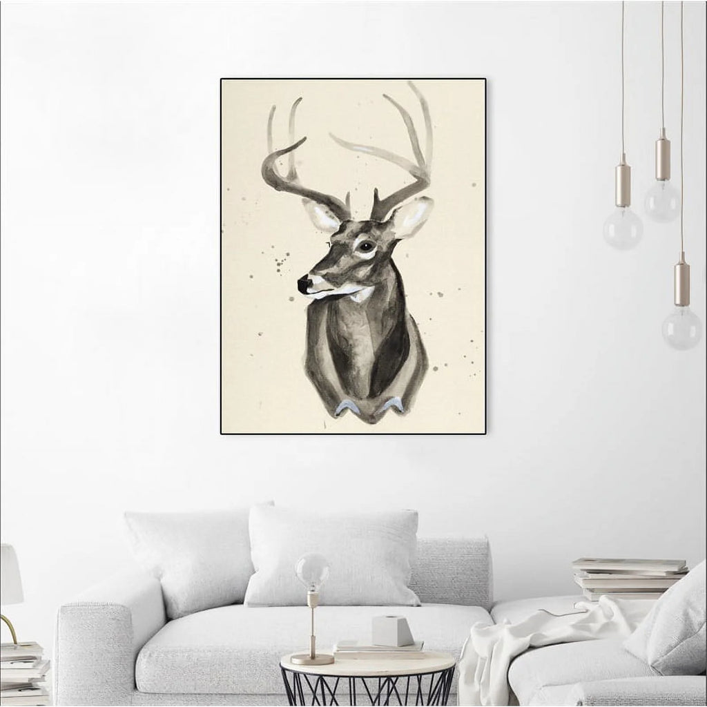 Canvas 24x32 Watercolor Deer Head 3 Framed in Multi-Color C35271