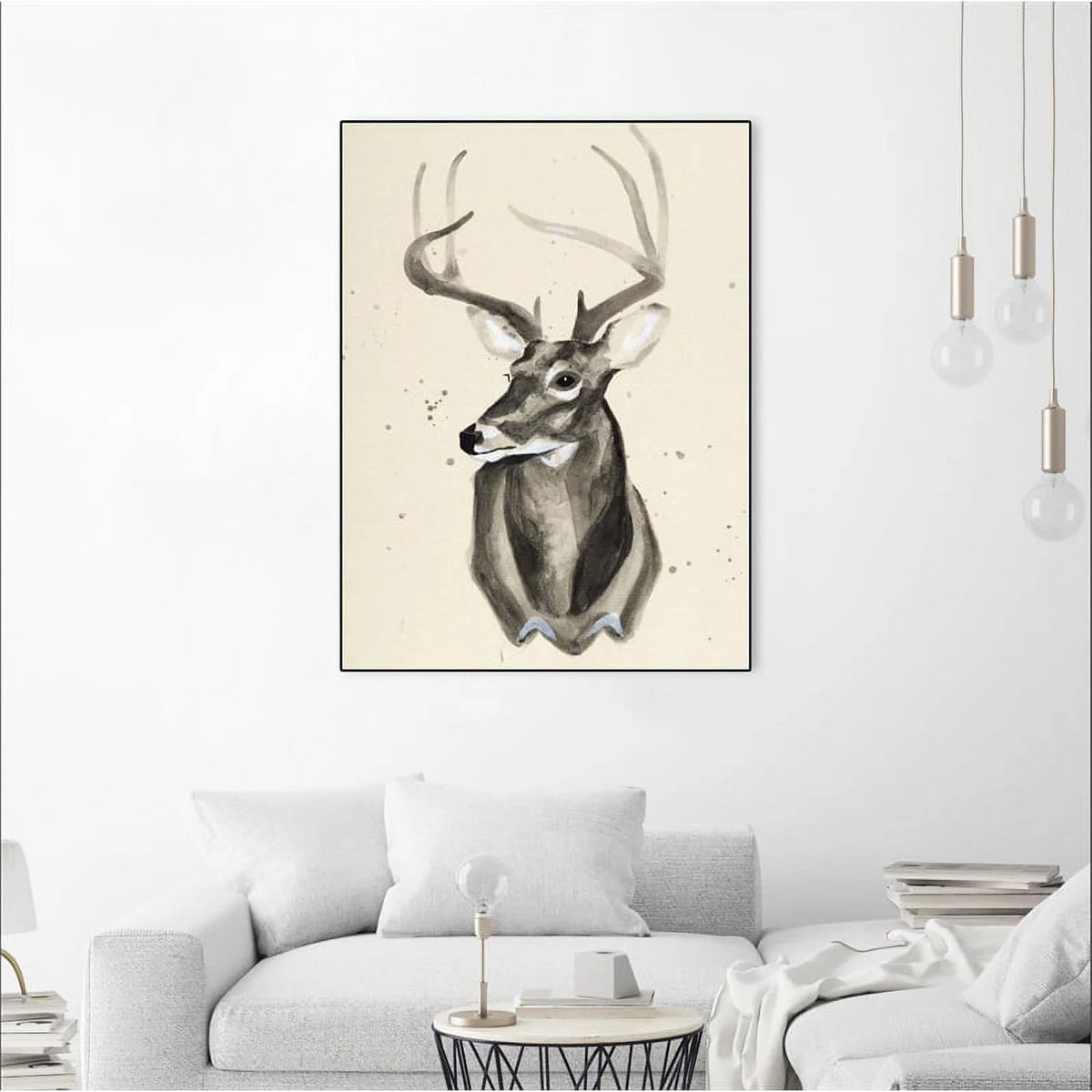 Canvas 24x32 Watercolor Deer Head 3 Framed in Multi-Color C35271