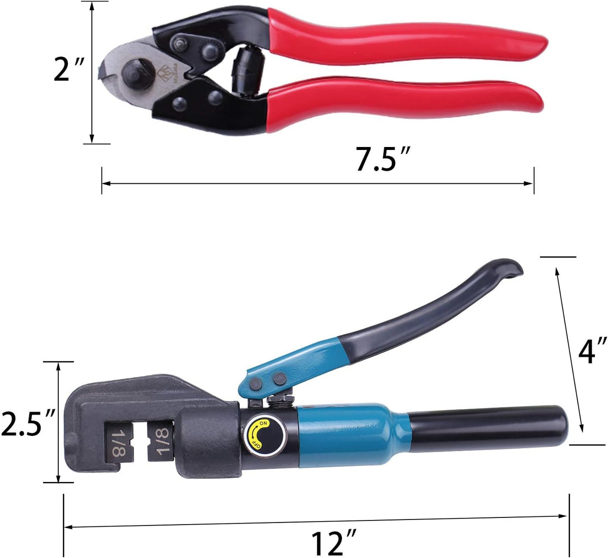 45ton Hydraulic Hand Crimper Tool for 1/8" Stainless Steel Cable Railing Hardware Wire Rope Swaging with Wire Cable Cutter H5203