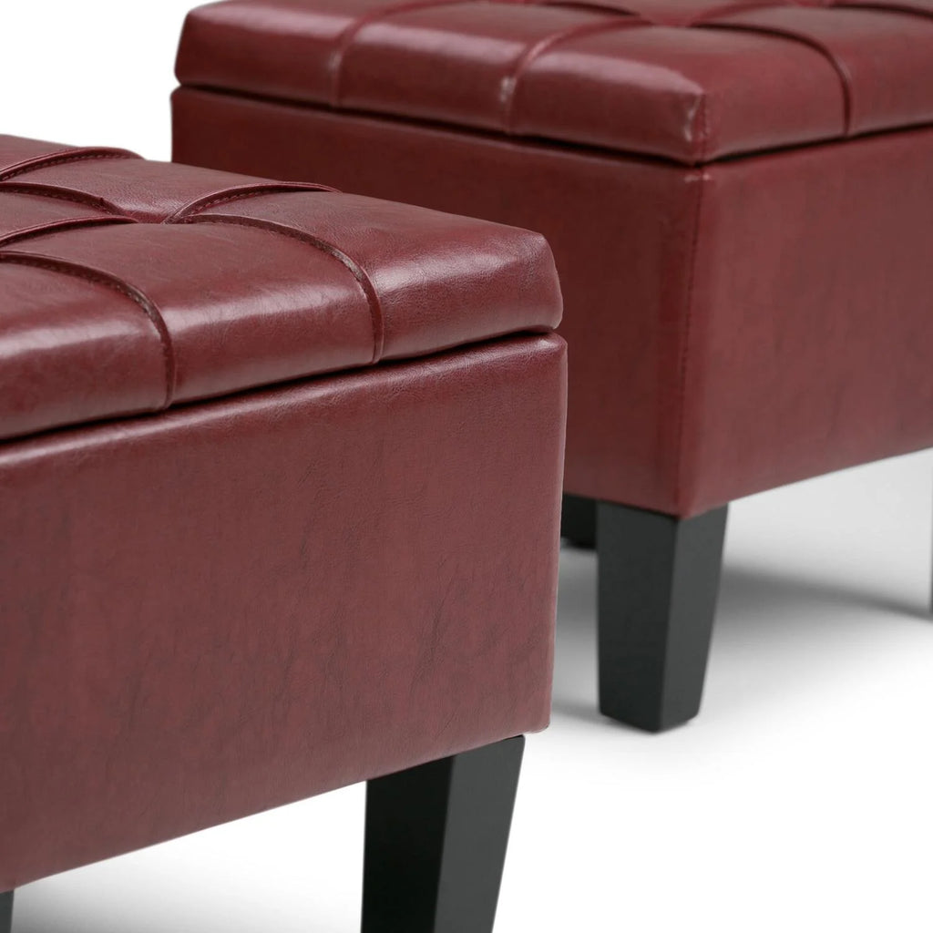 Denim Blue Faux Leather Storage Ottoman Bench I1163