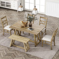 Farmhouse Wood Rectangular Dining Table with Cross Legs, 4 Upholstered Chairs and Bench K3820
