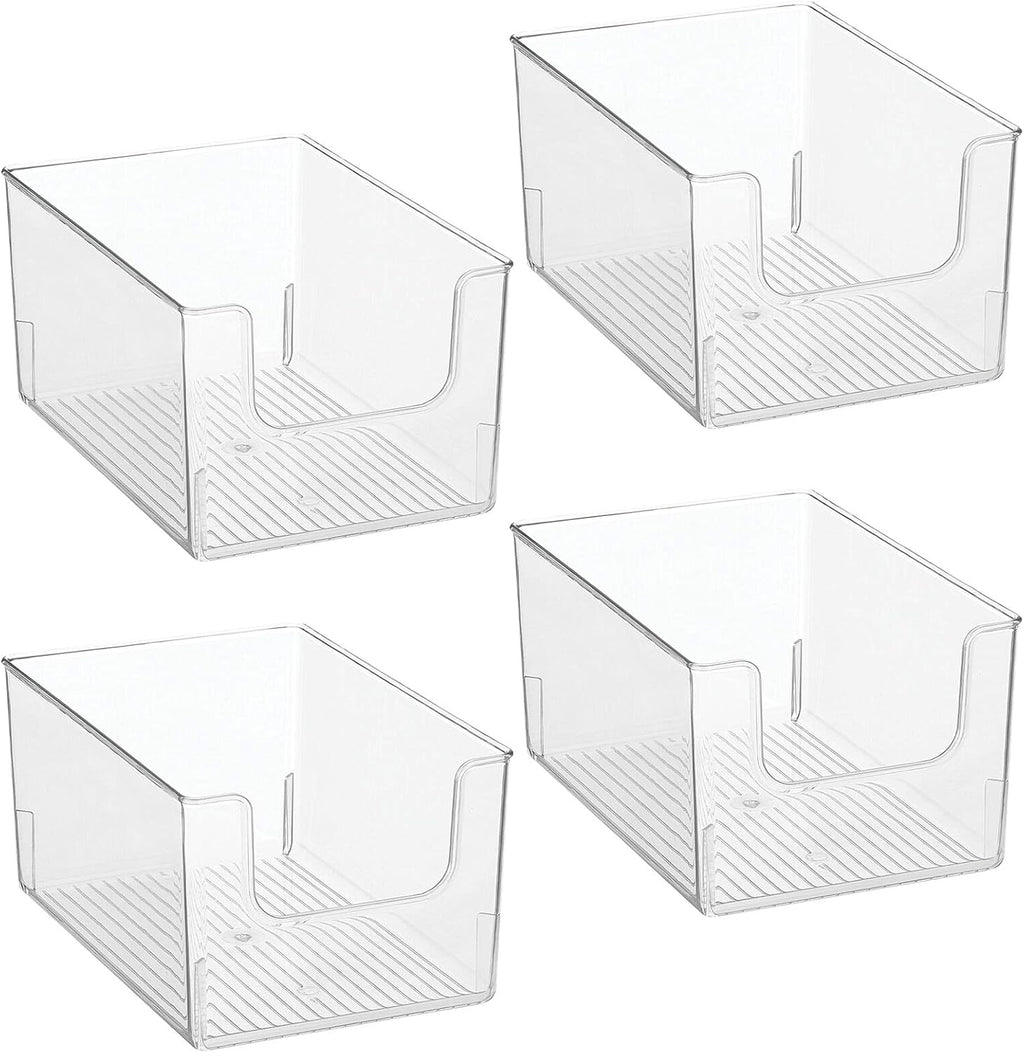 Clear Stackable Plastic Open Front Storage Organizer Bin Basket 4 Pack L69957