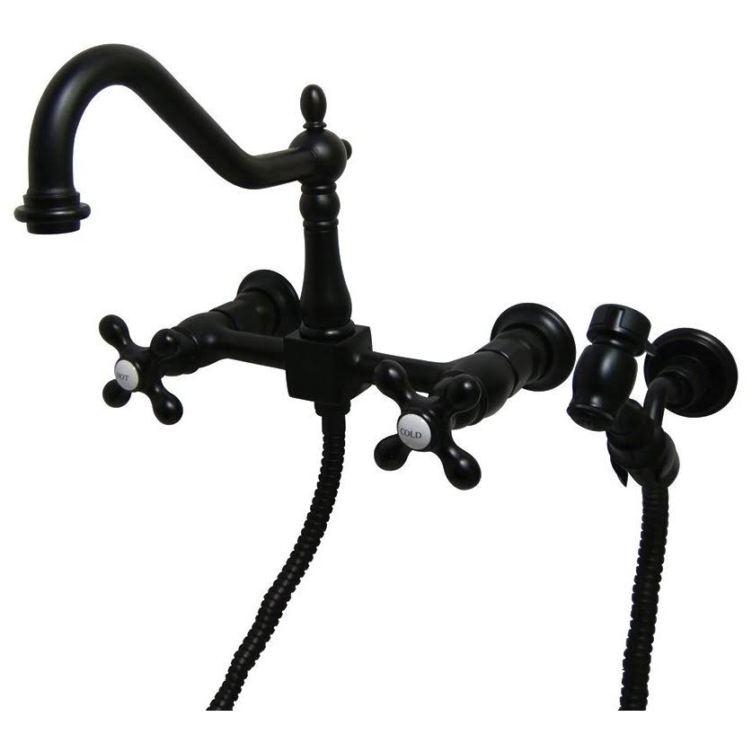 Oil Rubbed Bronze Wall Mount Kitchen Faucet with Metal Cross A6799