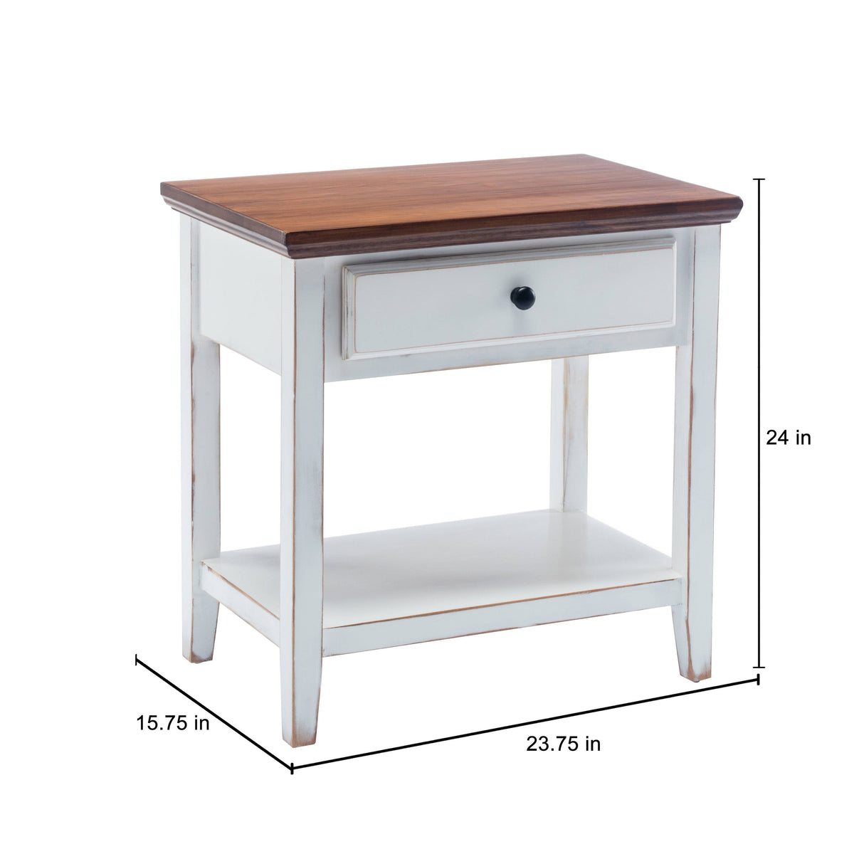 White Wood Side Table with Drawer K715