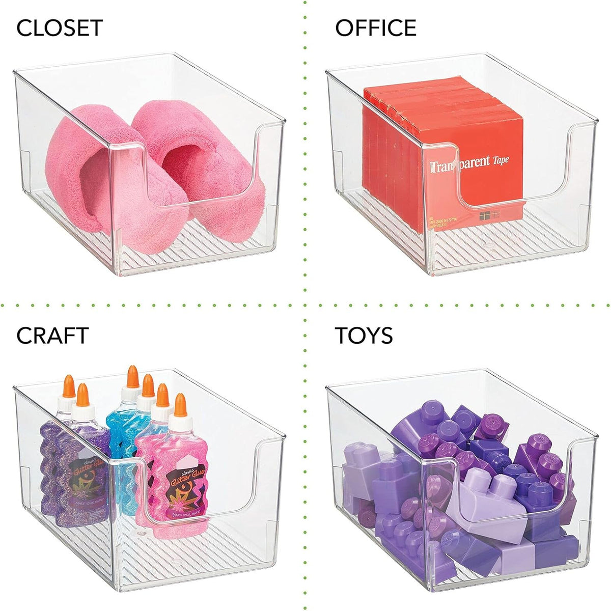 Clear Stackable Plastic Open Front Storage Organizer Bin Basket 4 Pack L69957