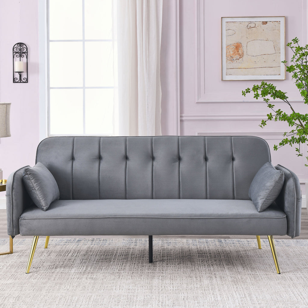 Grey Convertible Velvet Sofa Bed I692