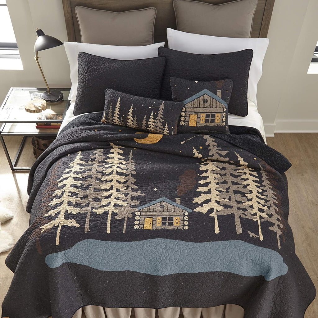 Machine Washable Lodge Quilt with Forest Pattern O517739