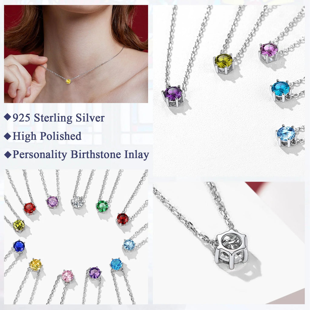 925 Sterling Silver Round Birthstone Necklace C9994