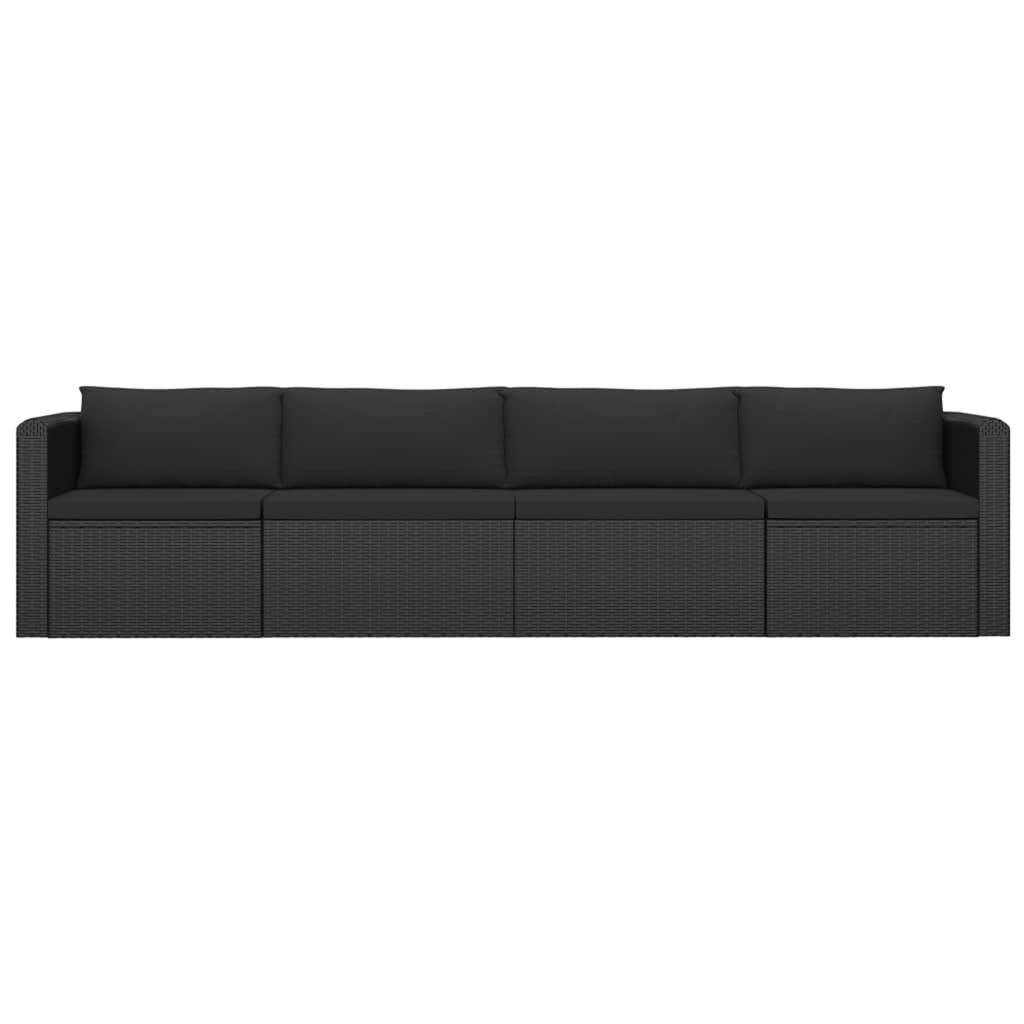 Black Poly Rattan Patio Sofa Set with Cushions D657