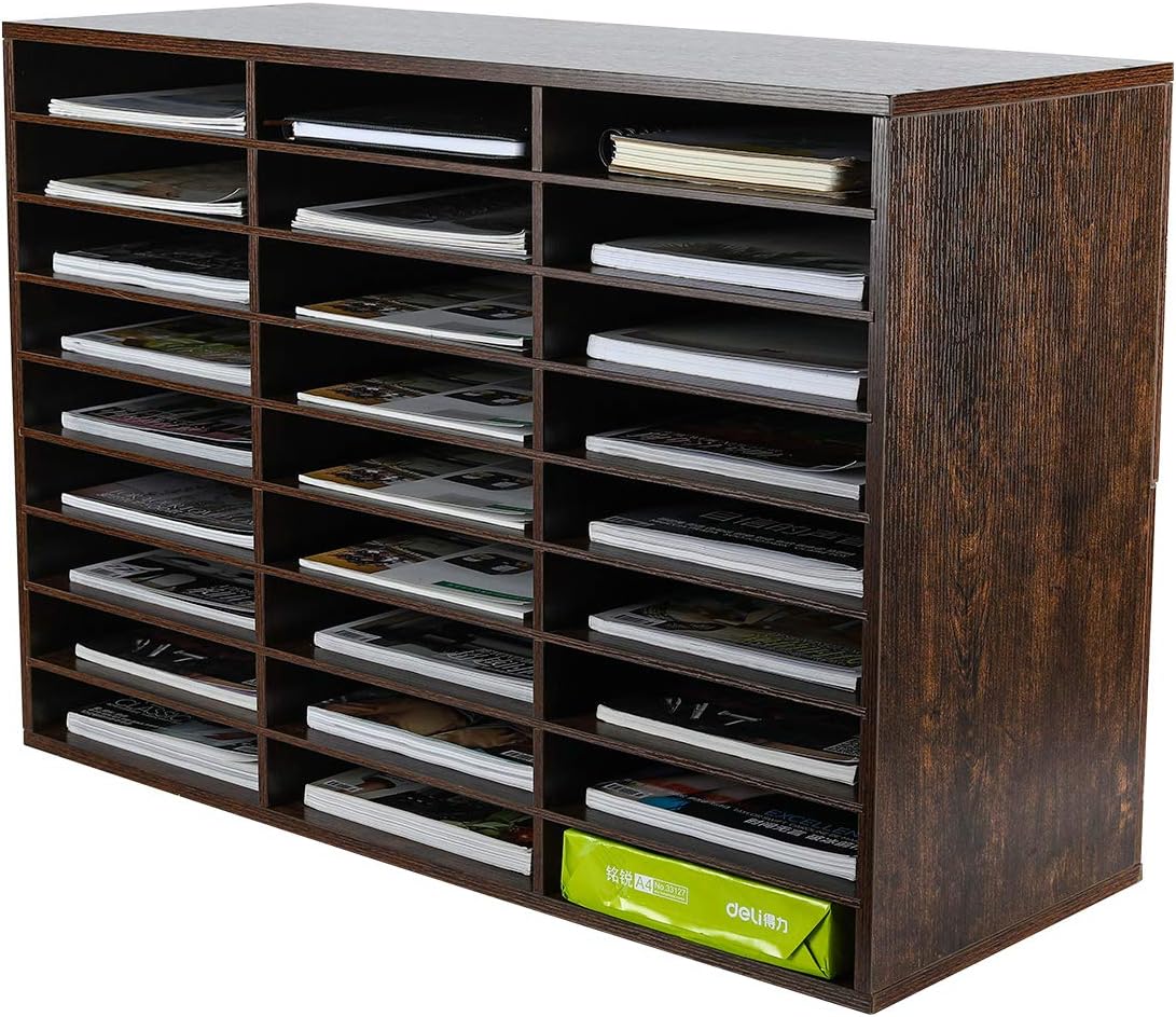 Brown Wood Desktop Literature Organizer, 27 Compartments H15726