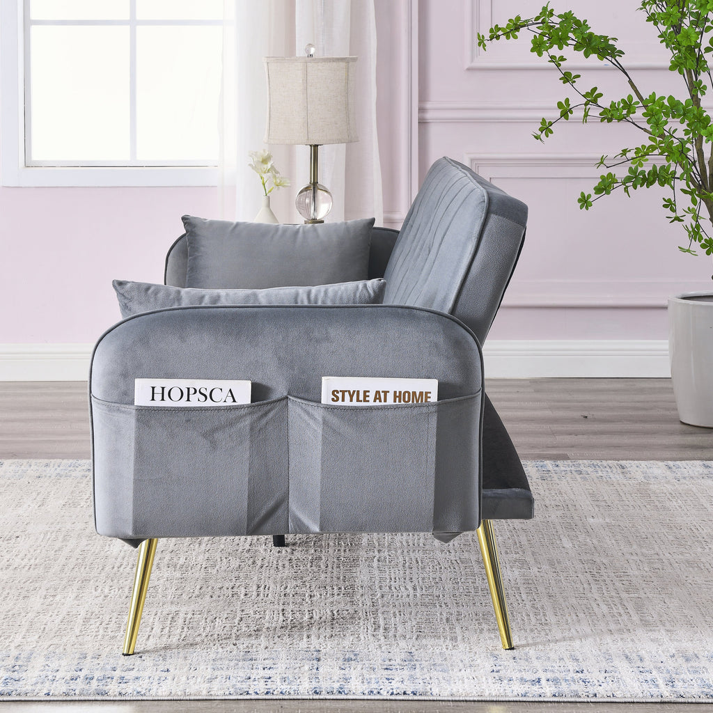Grey Convertible Velvet Sofa Bed I692