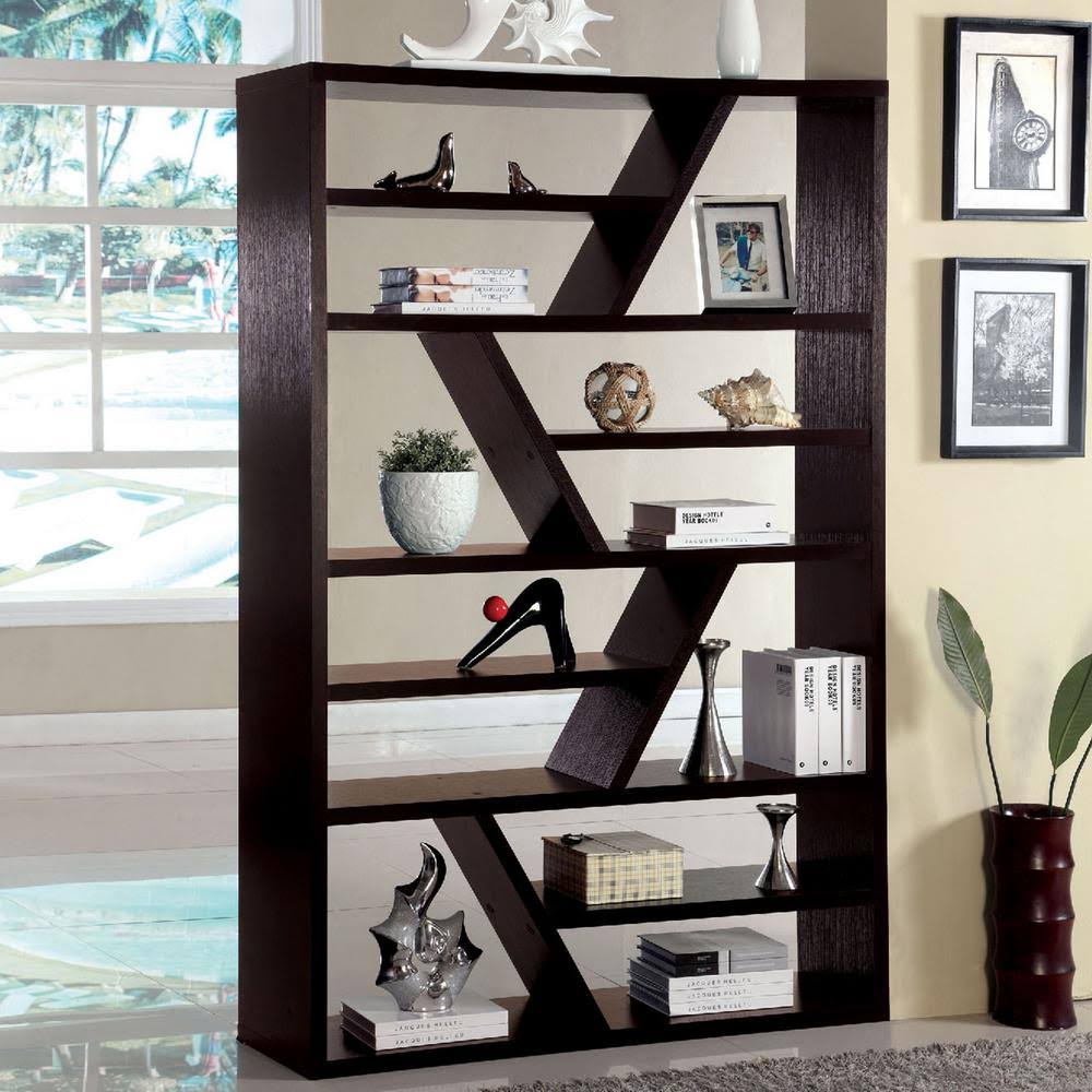 Espresso Wood 12-Shelf Standard Bookcase with Open Back Q729