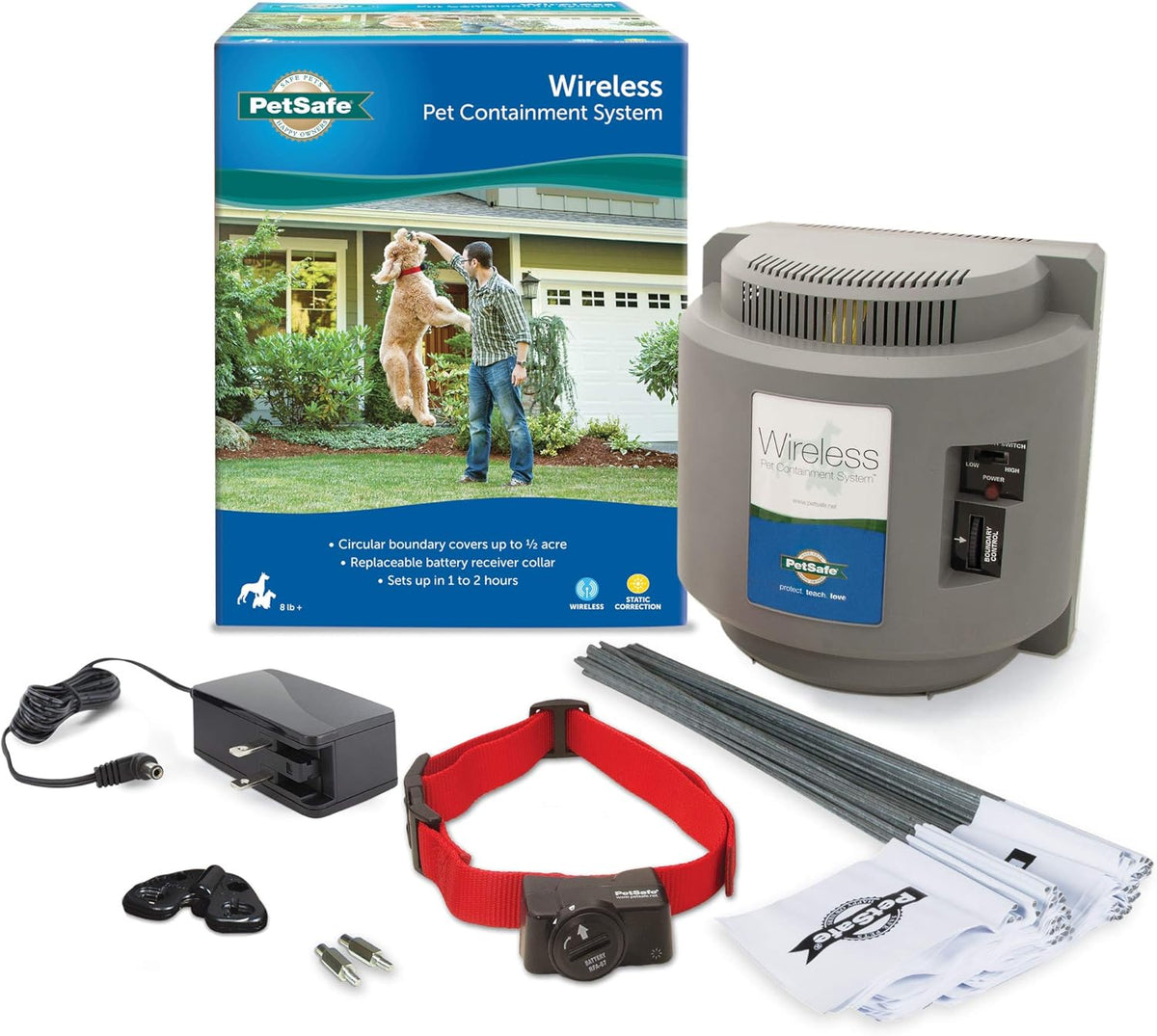 Wireless Pet Fence Pet Containment System, Covers up to 1/2 Acre, Waterproof Receiver with Tone / Static Correction H67909