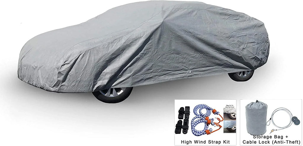 Car Cover with Fleece Lining, Anti-Theft Cable Lock, Bag & Wind Straps E388