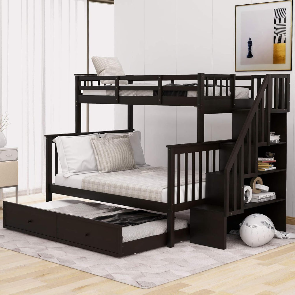 White Twin Over Twin Bunk with Trundle, 4 Drawers, and 3 Shelves C4736