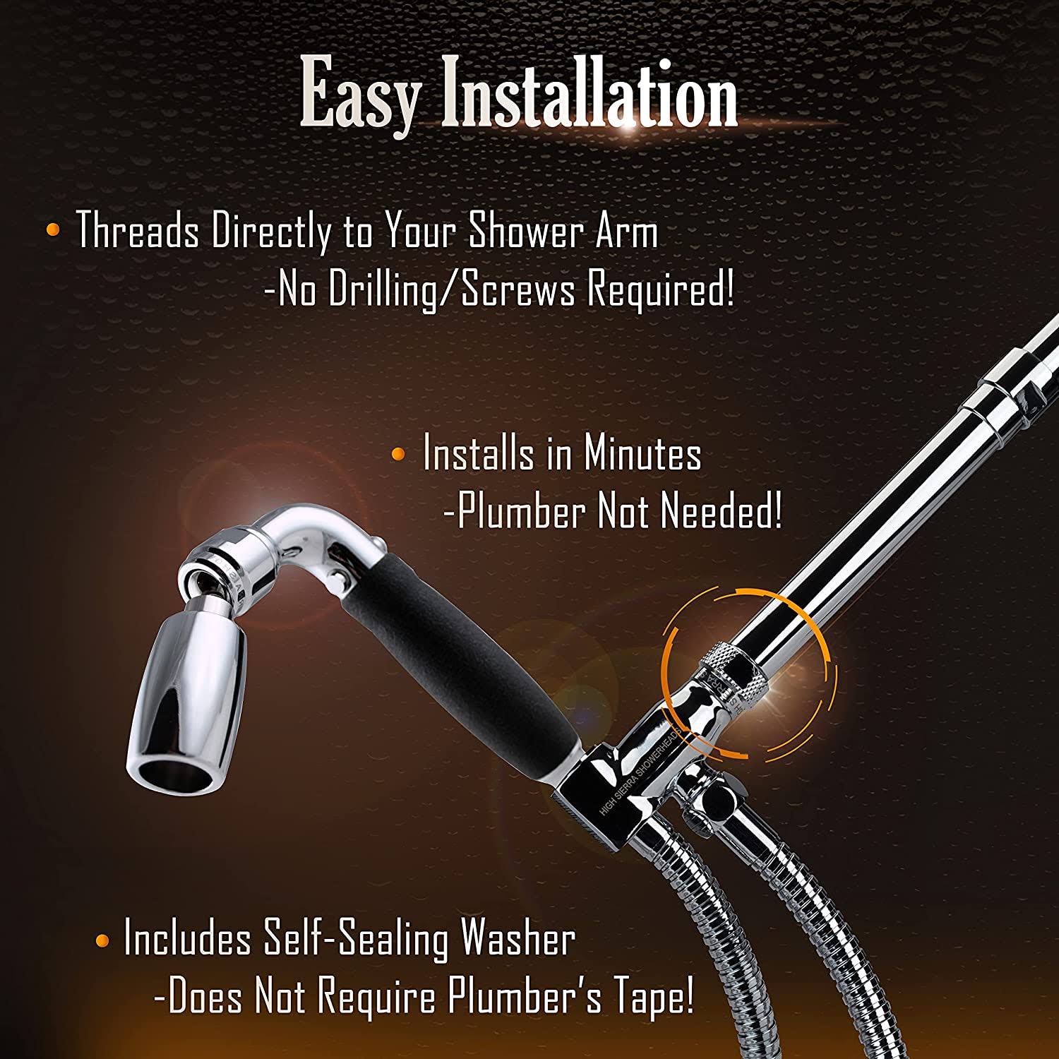 High Sierra Solid Metal Handheld Shower Head Kit with Slip-Free Grip E576