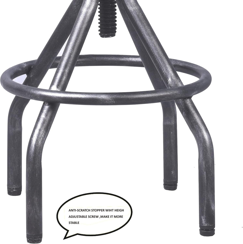 Industrial Vintage Bar Stool, Adjustable Pipe Stool, Cast Iron Stool, Swivel Bar Stool with Backrest, Metal Stool, Silver, Set of 2 F626