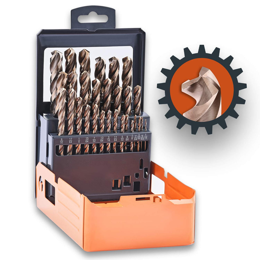 29PCS HSS Cobalt Drill Bits Set 1/16 to 1/2 with Three Flute D23430