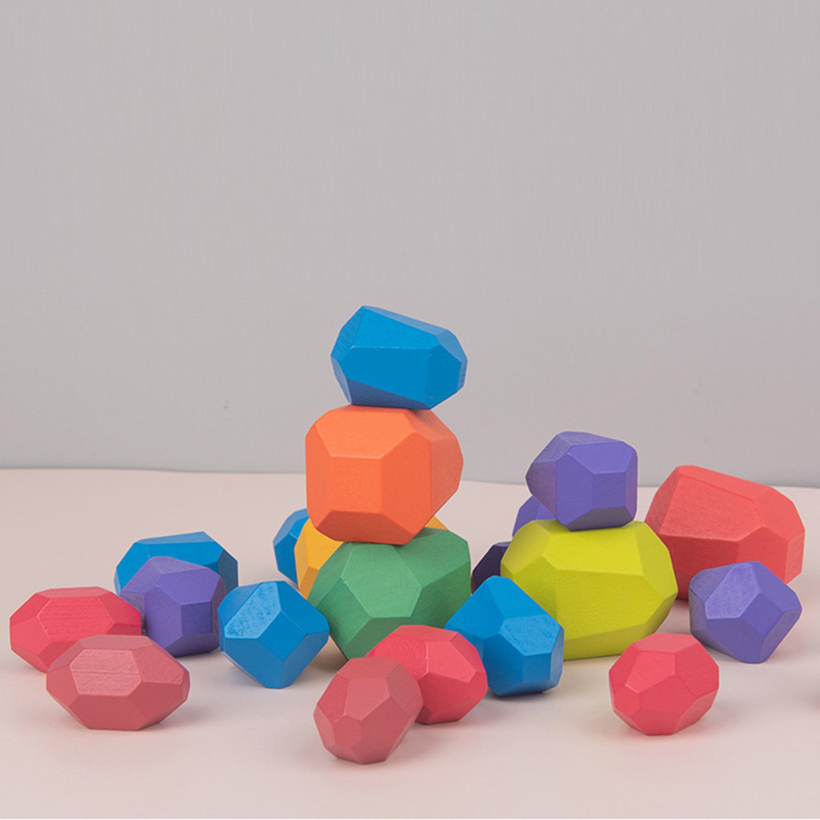 Wooden Stone Building Block Stacking Game Rainbow Toy V318081