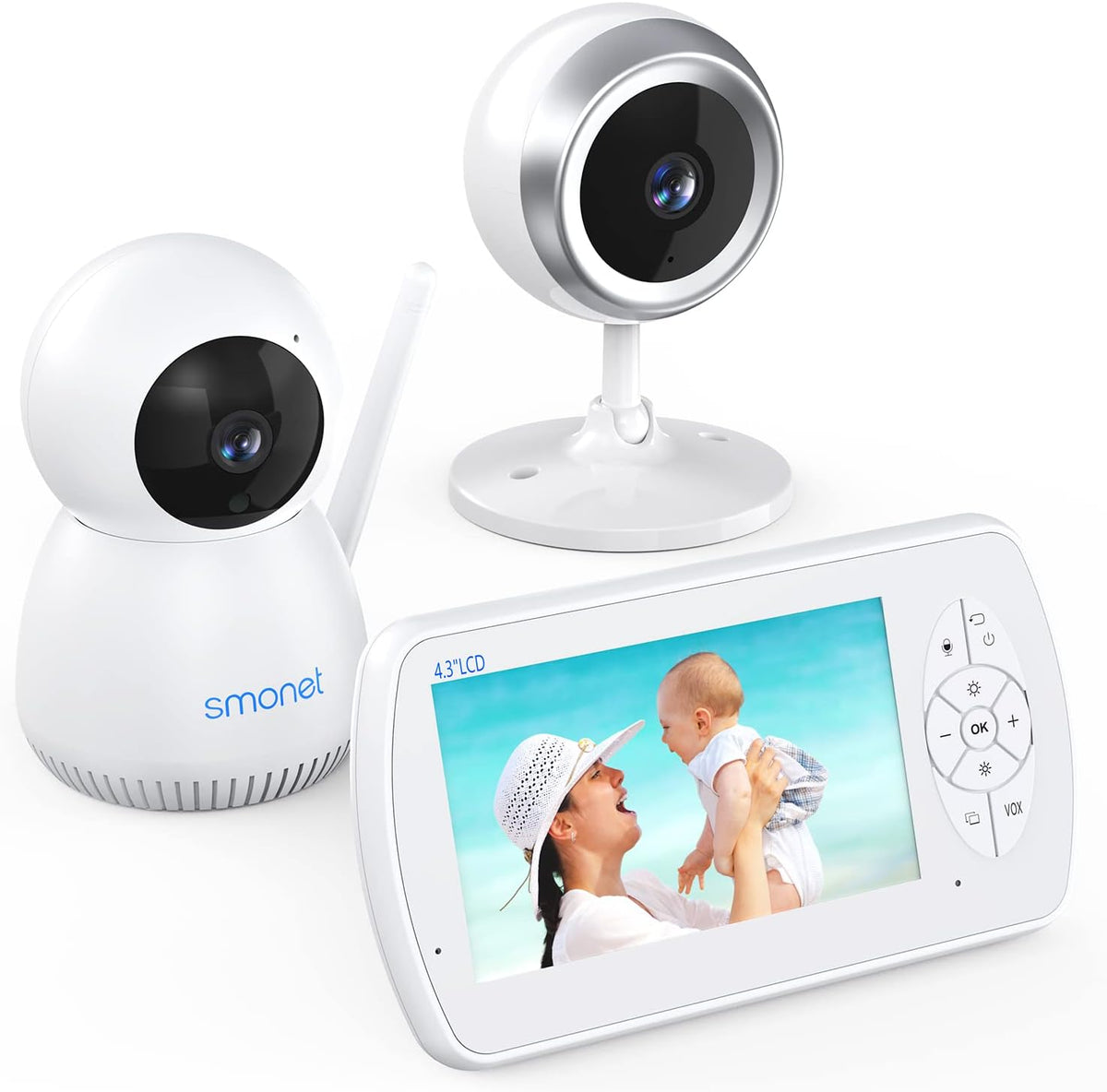 1080P Video Baby Monitor with 2 Cameras Remote Pan Tilt Night Vision Two-Way Talk T459