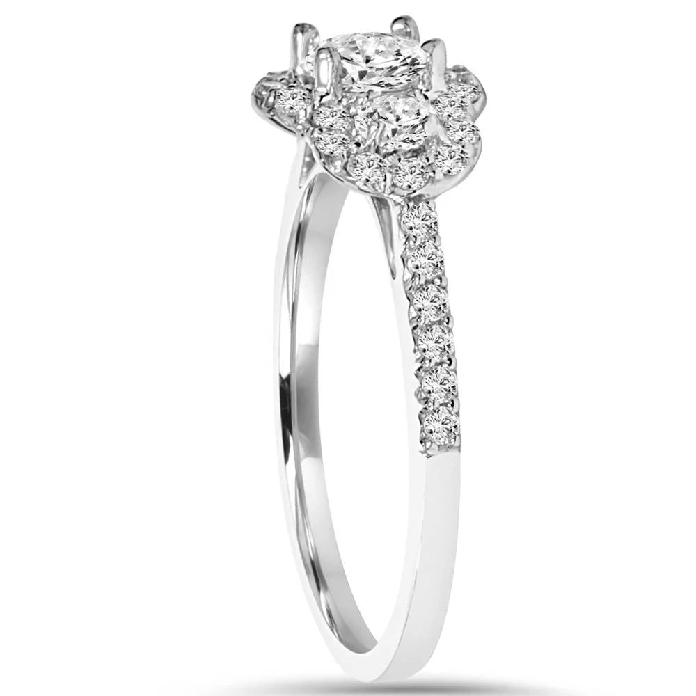 7/8 Carat 3-Stone Halo Diamond Engagement Ring White Gold P58142