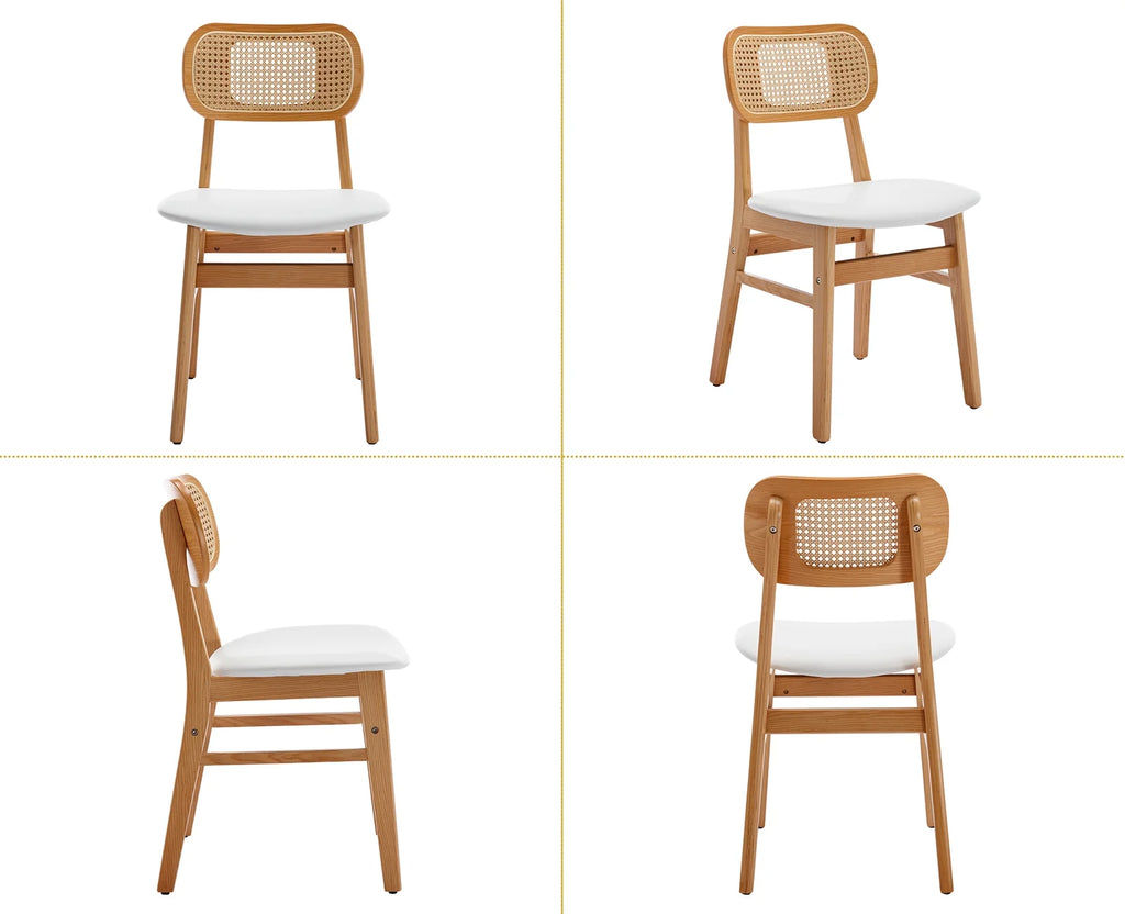 White Faux Leather Rattan Dining Chairs Set of 2 H55384