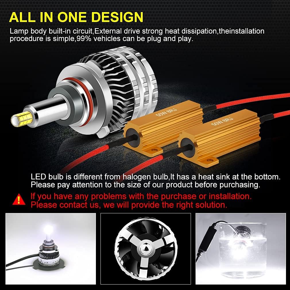 9005 9006 LED Headlight Bulbs, 6000K Cool White, HB3 HB4, IP68 Waterproof, Pack of 2 E80693