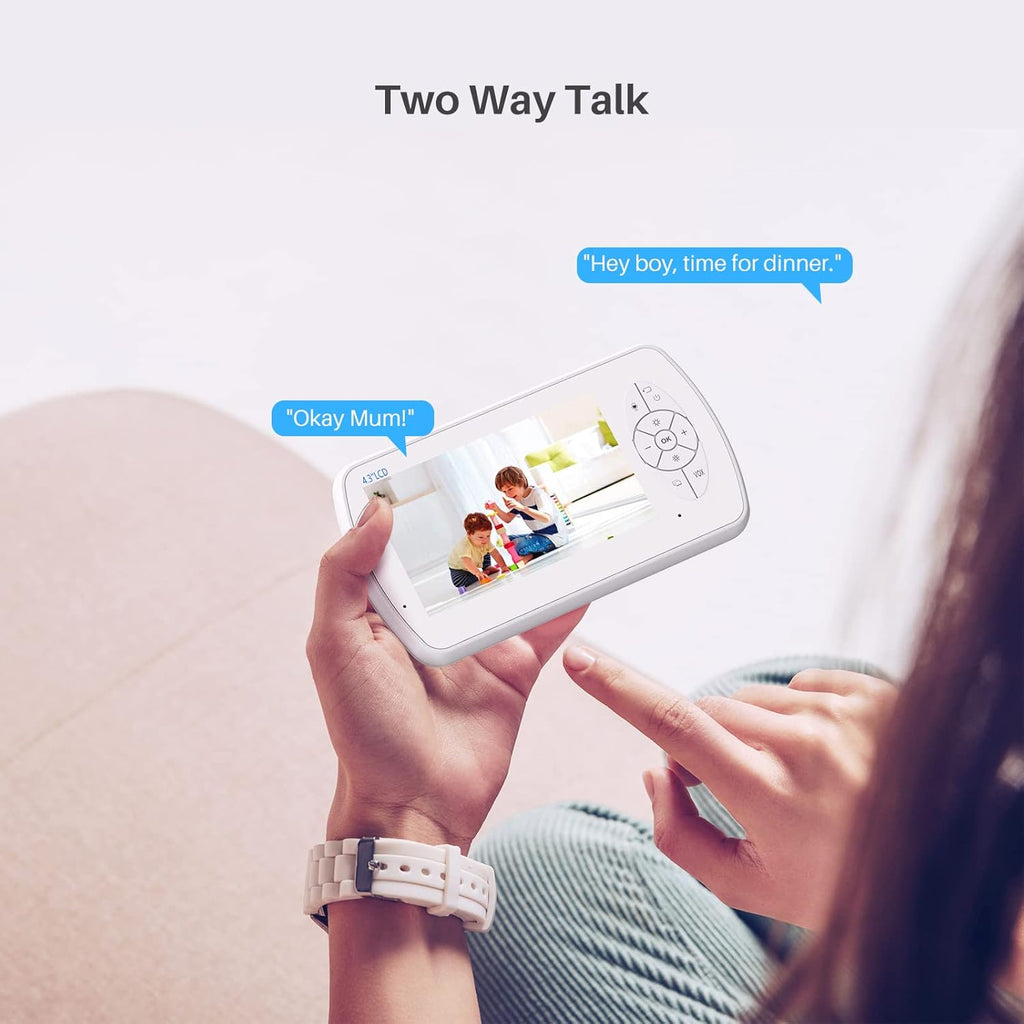 1080P Video Baby Monitor with 2 Cameras Remote Pan Tilt Night Vision Two-Way Talk T459