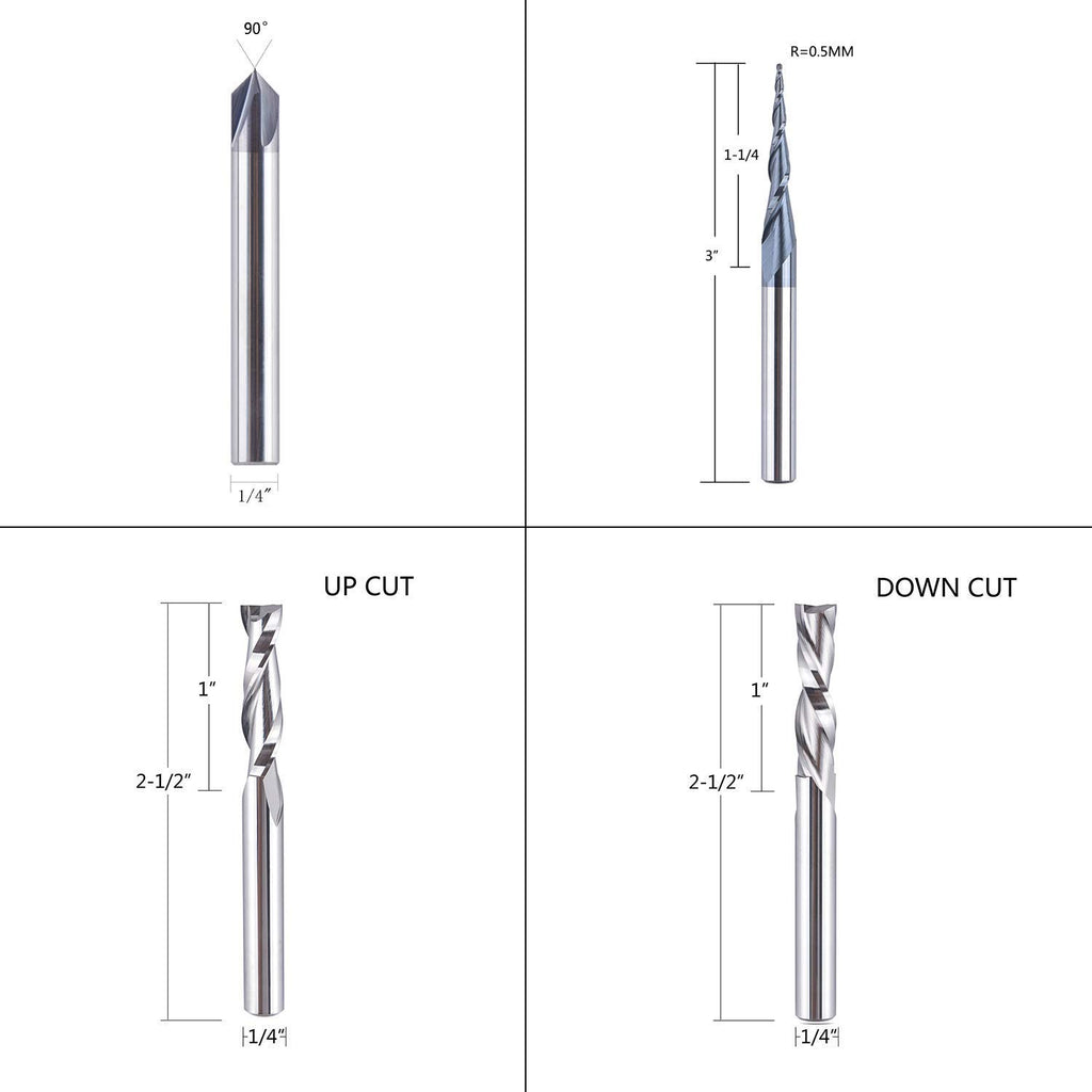 1/4 Inch Shank Solid Carbide CNC Router Bits Carving Set U313