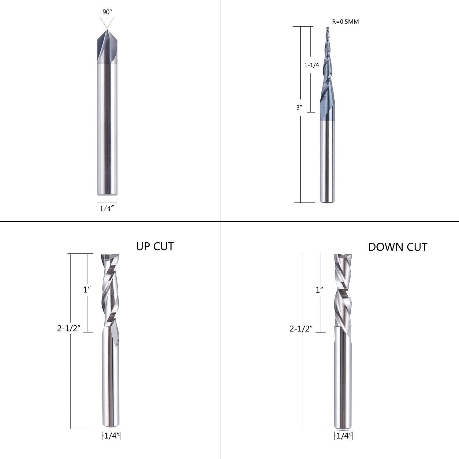 1/4 Inch Shank Solid Carbide CNC Router Bits Carving Set U313
