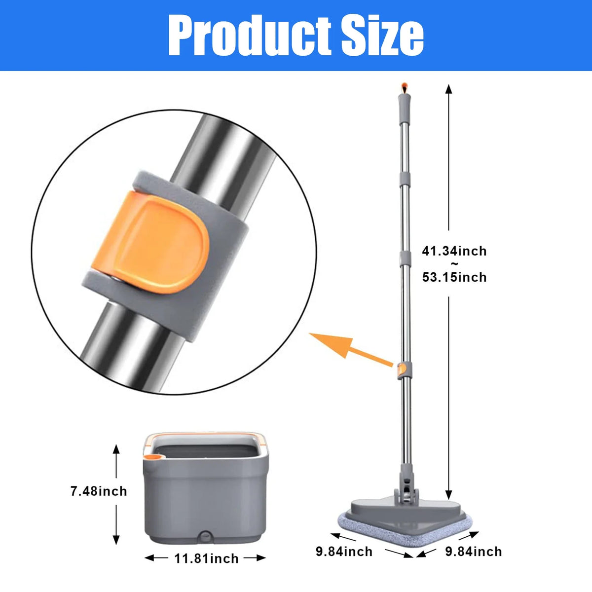 6 Packs Spin Mop and Bucket Set with Self Wringing 360° Rotating Square Mop-Head F581233