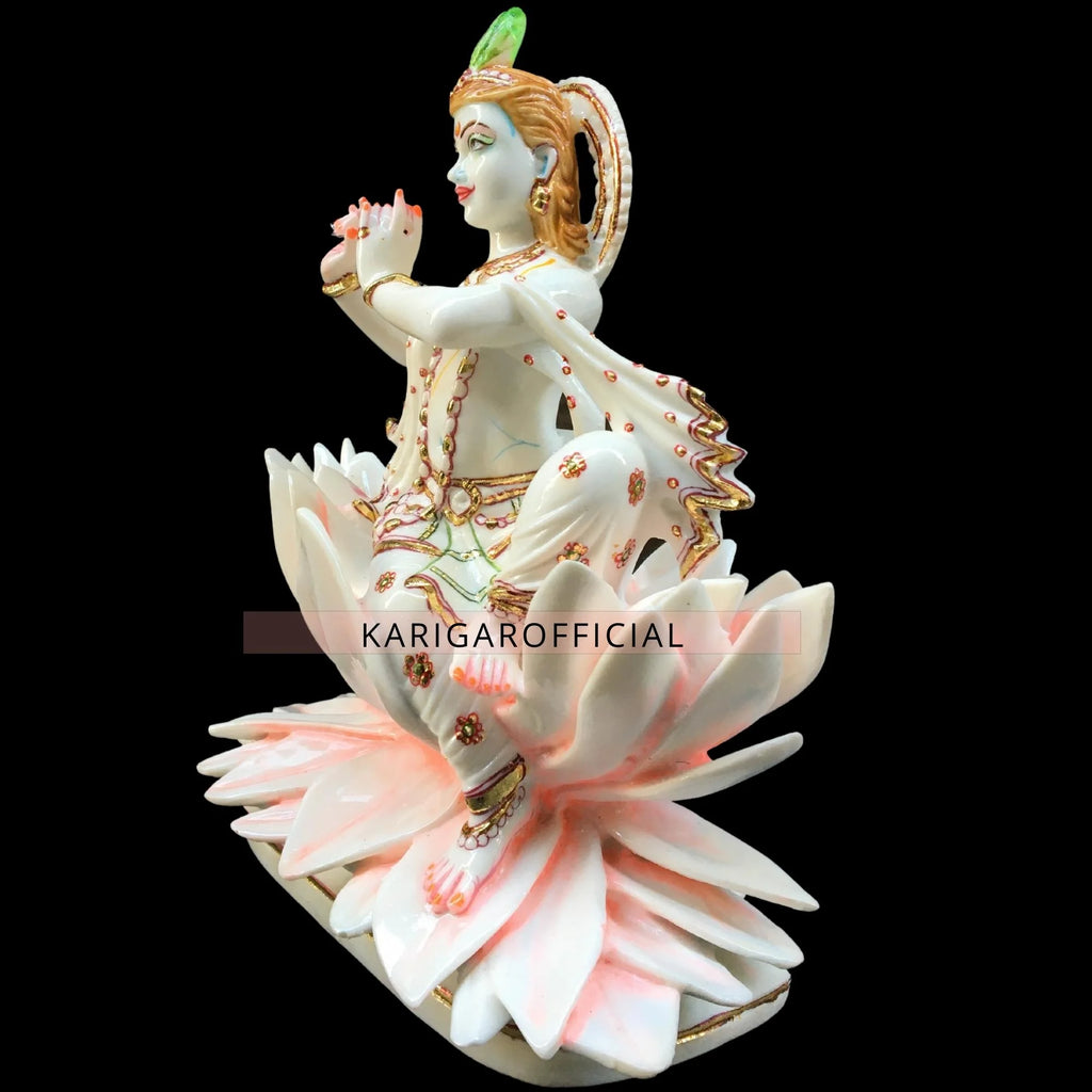 Marble Krishna Statue on Pink Lotus Flower Z521427