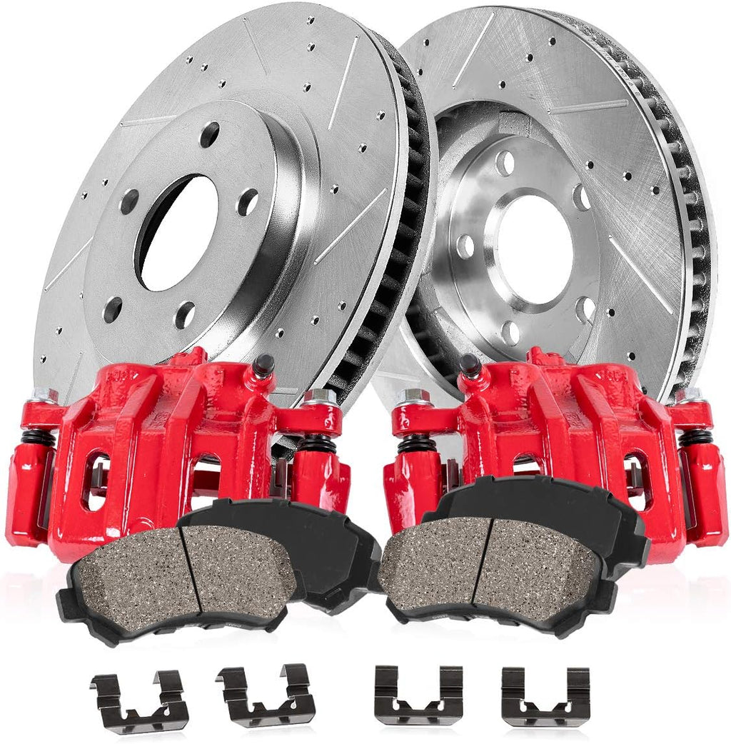 Powder Coated Red Calipers Rotors Ceramic Pads Performance Kit M865