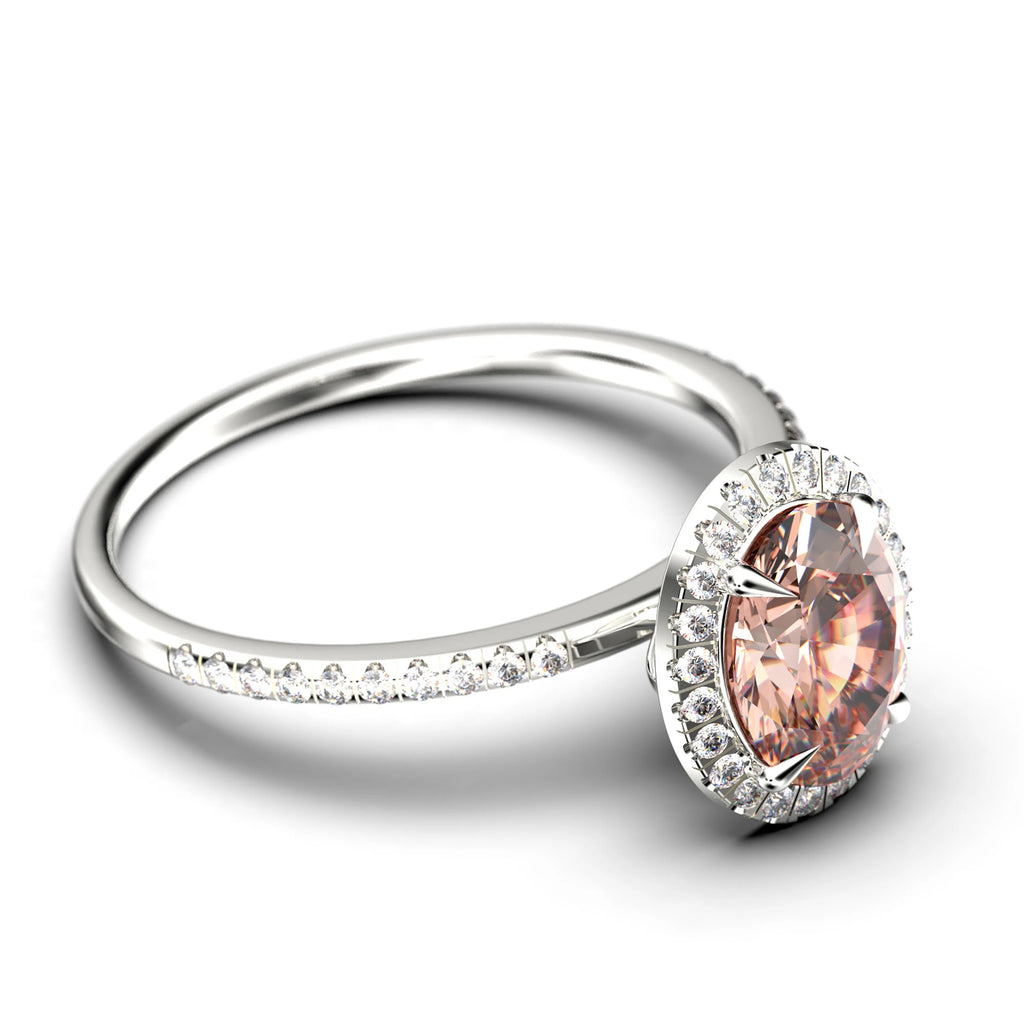Art Deco 2.25 Carat Oval Cut Morganite And Diamond Moissanite Engagement Ring in 925 Sterling Silver With 18k White Gold Plating E5726