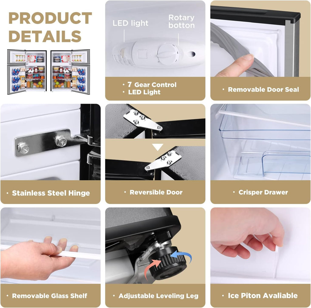 3.2 Cu.Ft Compact Refrigerator with 2 Doors, Mini Fridge with Freezer, Black F6097