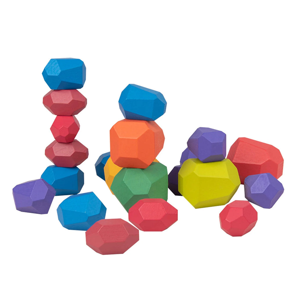 Wooden Stone Building Block Stacking Game Rainbow Toy V318081